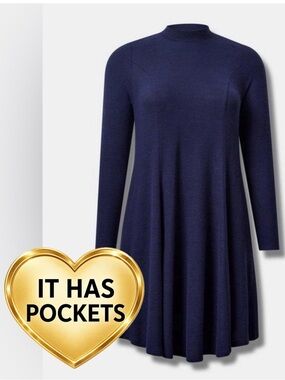 At The Knee Hacci Mock Neck Fit N Flare Dress 0X